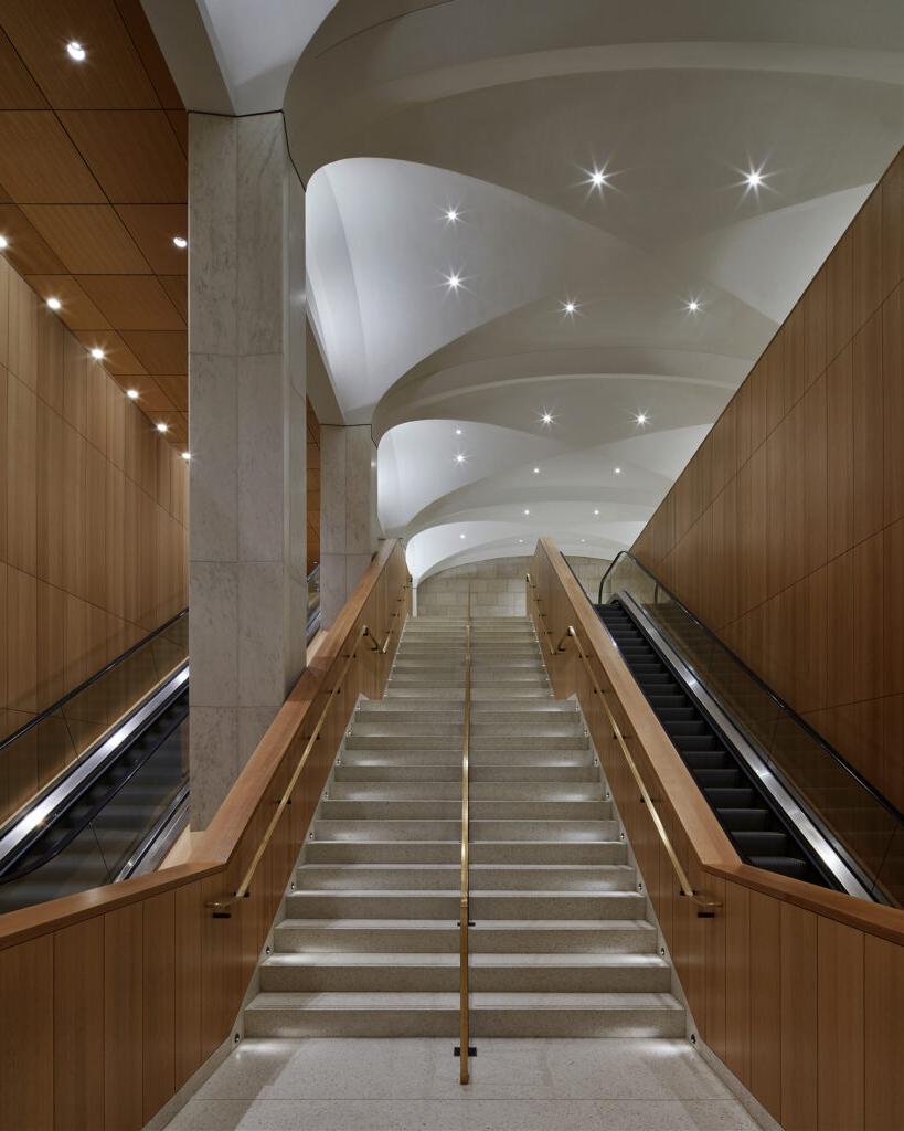 Staircase and escalators inside Visitors Welcome Centre